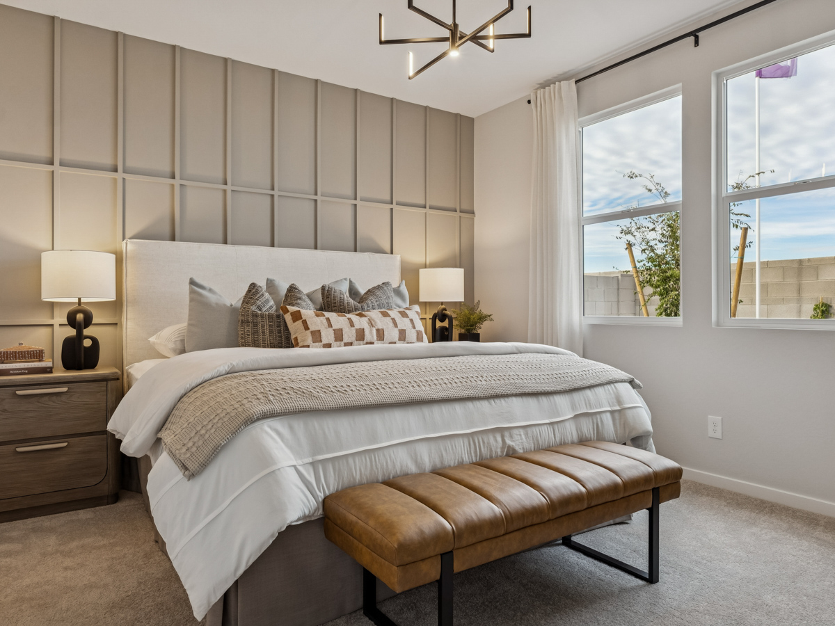 A bed in a room.