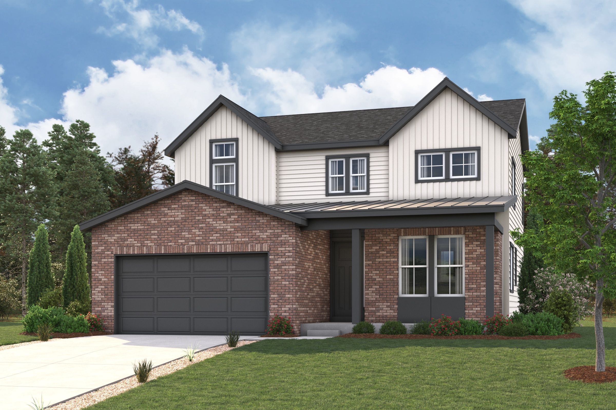 A house with a garage. Roosevelt Rendering Image Elevation B