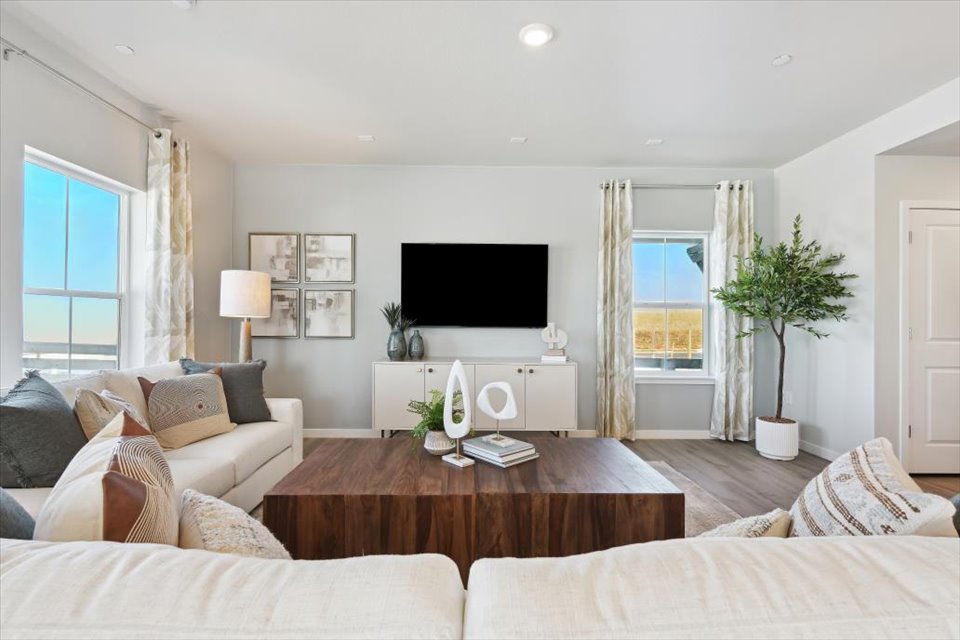 A living room with a tv and couches.