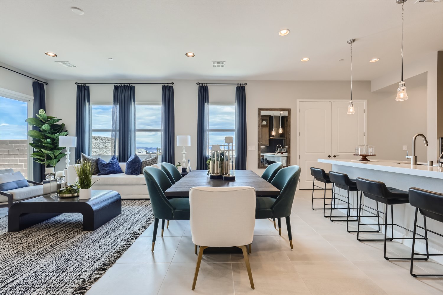 A kitchen and living room.