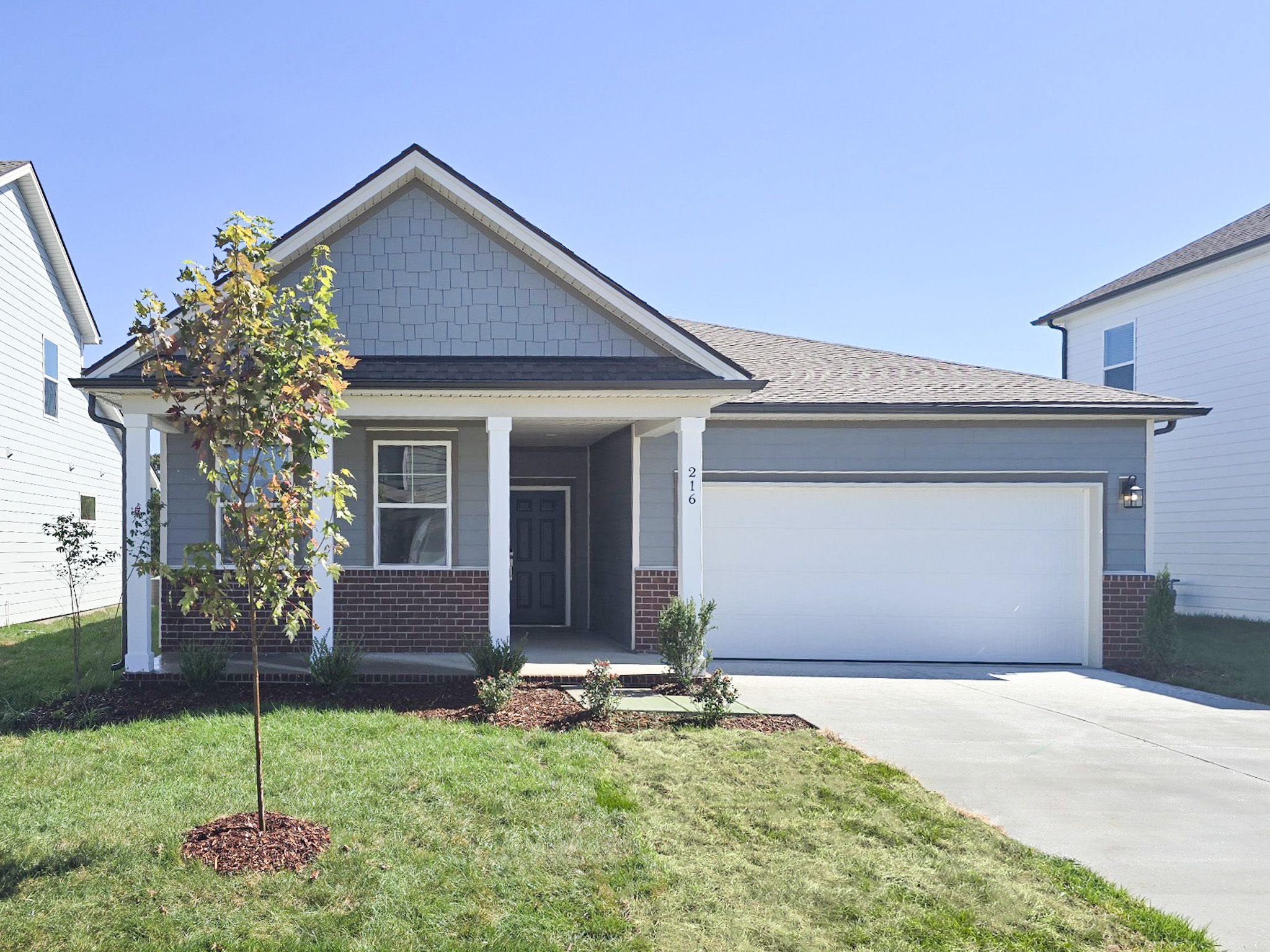 A house with a garage.