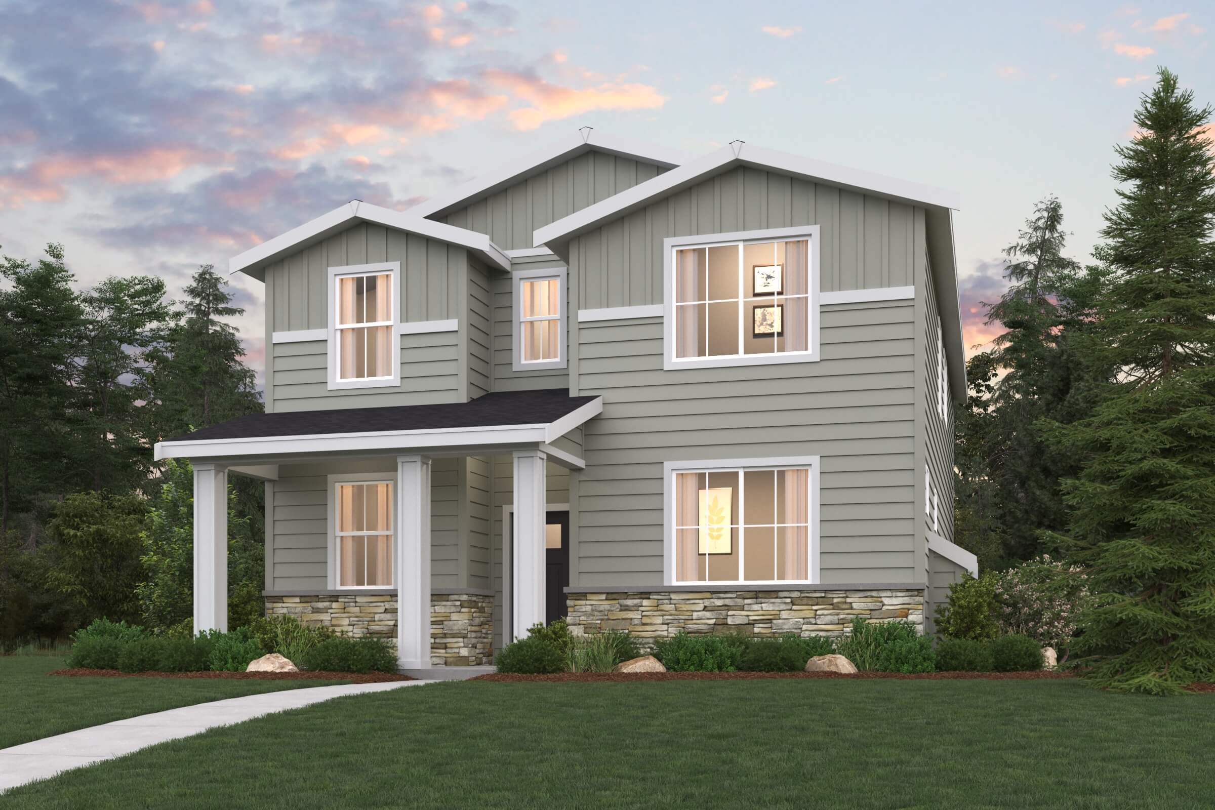 A house with a lawn and trees.