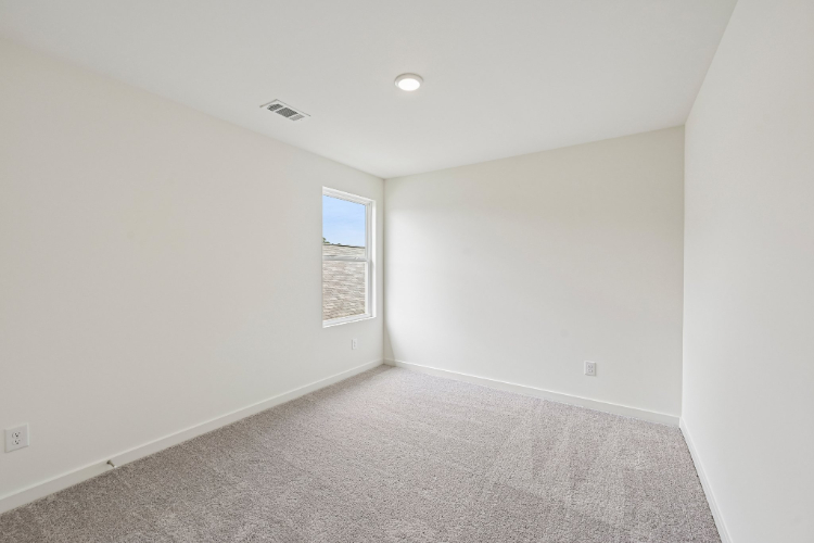 A room with a carpet and a window.