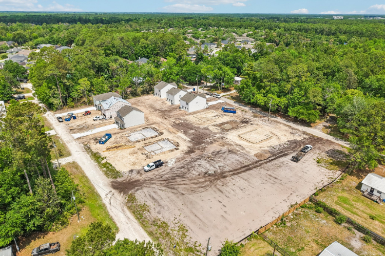 A high angle view of a construction site.